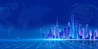 蓝色科技感城市光效几何图形装饰科技展板背景科技背景